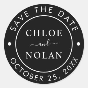 Black Wedding Save the Date Modern Script Ronde Sticker