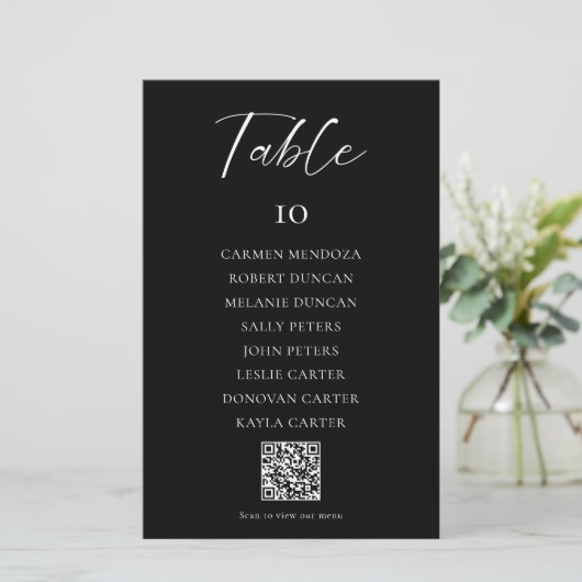 Black Wedding Seating Chart QR Code Menu (Staand voorkant)