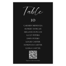 Black Wedding Seating Chart QR Code Menu