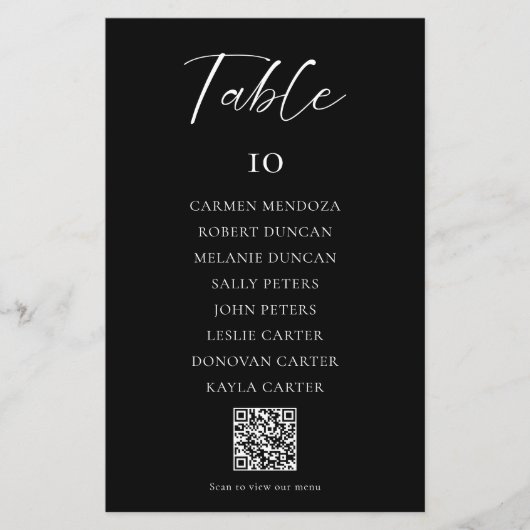 Black Wedding Seating Chart QR Code Menu (Voorkant)