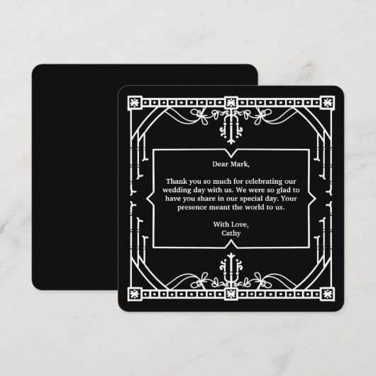Black Wedding Thank You Card Bedankkaart (Voorkant / Achterkant)