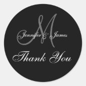 Black Wedding Thank You Monogram Names Ronde Sticker (Voorkant)