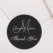 Black Wedding Thank You Monogram Names Ronde Sticker
