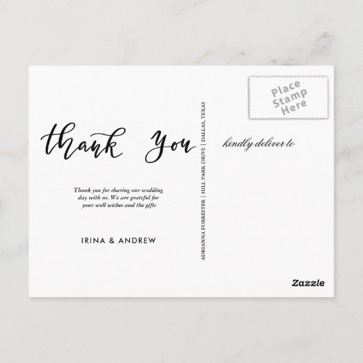 Black Wedding Thank You Script Heart Photo Briefkaart (Achterkant)