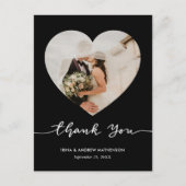 Black Wedding Thank You Script Heart Photo Briefkaart (Voorkant)