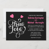 Black Wedding True Love Pink Hearts Typografie Kaart (Voorkant)