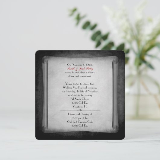 Black Wedding Vow Renewal Scroll Kaart (Staand voorkant)