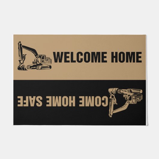 Black Welcome Home Crane Design Deurmat (Voorkant)