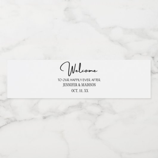 Black Welcome Lettering Custom Weddenschap Water B Waterfles Etiket (Enkel label)