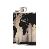 Black Wereldkaart Rustic Wood Planks Heupfles (Links)