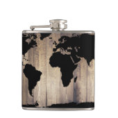 Black Wereldkaart Rustic Wood Planks Heupfles (Voorkant)