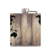 Black Wereldkaart Rustic Wood Planks Heupfles (Achterkant)