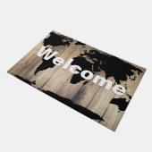 Black Wereldkaart Rustic Wood Planks Welkom Deurmat (Schuin)