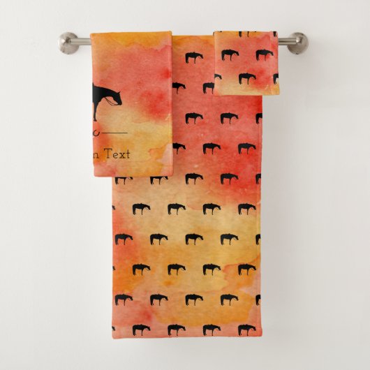 Black Western Horse Silhouette op Waterverf Bad Handdoek (Insitu)