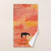 Black Western Horse Silhouette op Waterverf Bad Handdoek (Handdoek)