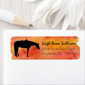 Black Western Horse Silhouette op Waterverf Etiket (Insitu)