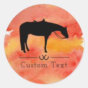 Black Western Horse Silhouette op Waterverf Ronde Sticker