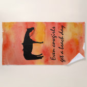 Black Western Horse Silhouette op Waterverf Strandlaken (Voorkant)