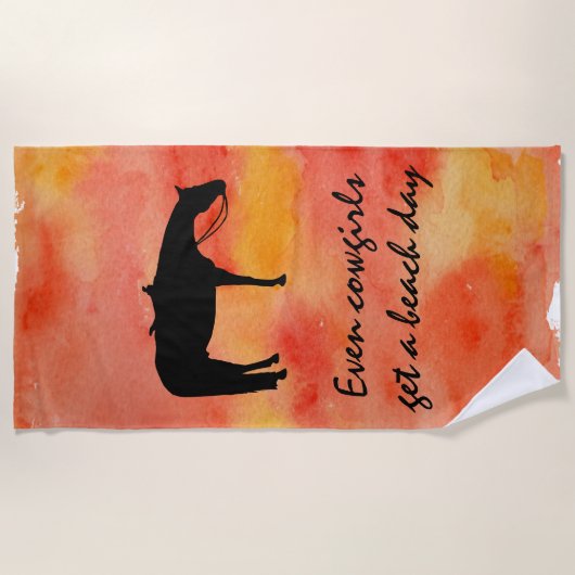 Black Western Horse Silhouette op Waterverf Strandlaken (Voorkant)