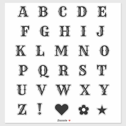 Black Western Theme Letters Alphabet Monogram Sticker (Vel)