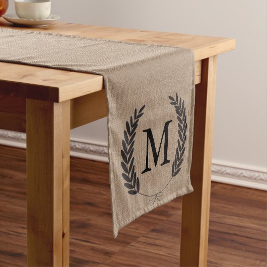 Black Wheat Laurels Faux Burlap - gepersonaliseerd Medium Tafelloper (Voorbeeld)