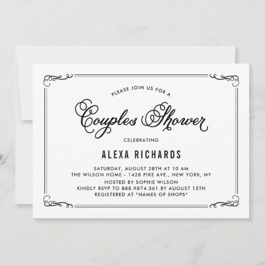 Black Whimsical Borders Couples Shower Invitation Kaart (Voorkant)