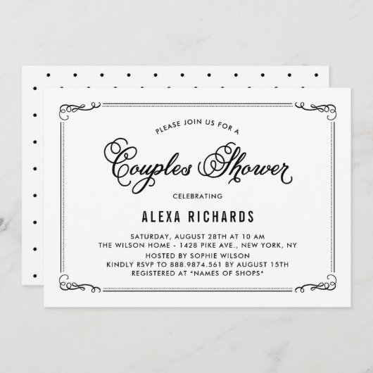 Black Whimsical Borders Couples Shower Invitation Kaart (Voorkant / Achterkant)