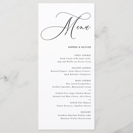 Black Whimsical Calligraphy Wedding Menu (Voorkant)