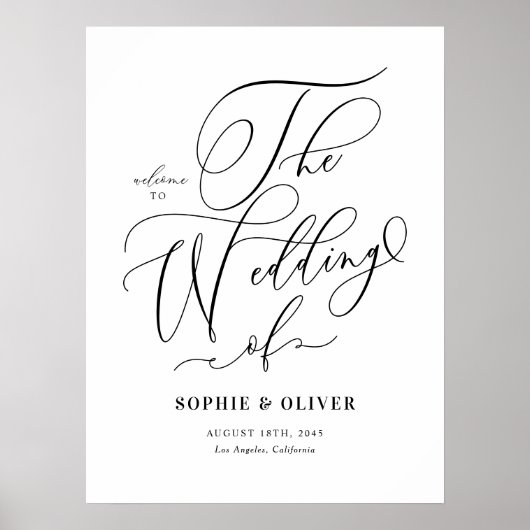 Black Whimsical Calligraphy Wedding Welcome Poster (Voorkant)