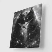 Black Whimsical Cat Clock Vierkante Klok (Hoek)