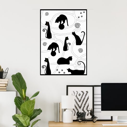 Black Whimsical Cats Poster (Thuiskantoor)
