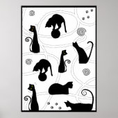 Black Whimsical Cats Poster (Voorkant)