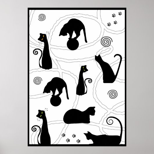 Black Whimsical Cats Poster (Voorkant)