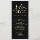 Black Whimsical Elegant Gold Calligraphy Menu (Voorkant)