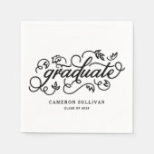 Black Whimsical Floral Script Afstuderen Servet (Voorkant)
