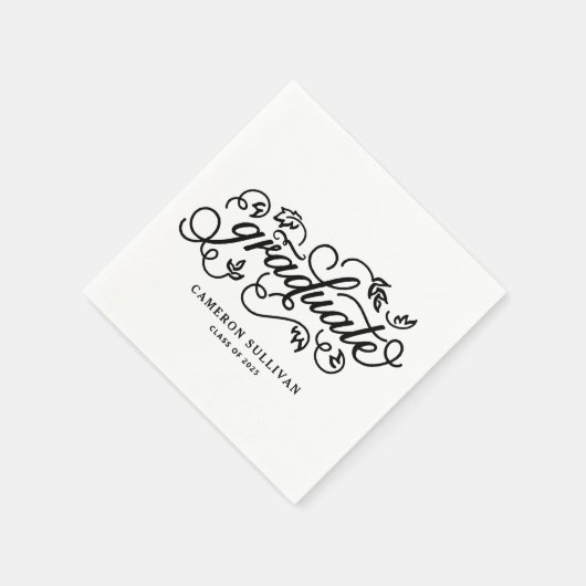 Black Whimsical Floral Script Afstuderen Servet (Hoek)