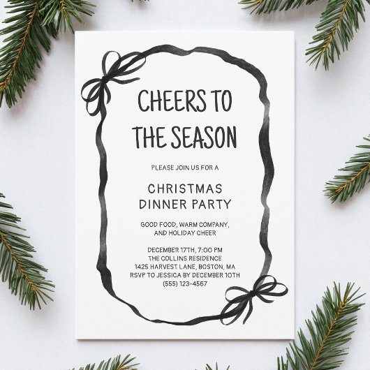 Black Whimsical Hand Drawn Christmas Dinner Party Kaart
