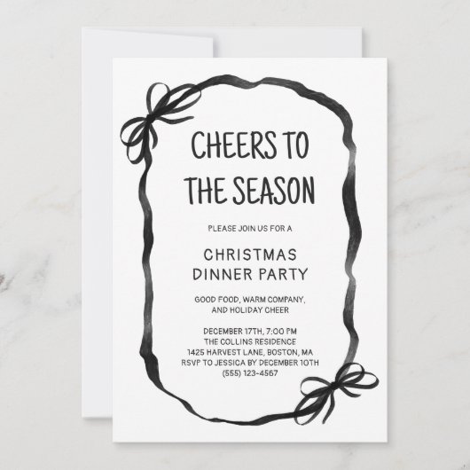 Black Whimsical Hand Drawn Christmas Dinner Party Kaart (Voorkant)