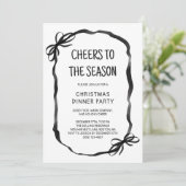Black Whimsical Hand Drawn Christmas Dinner Party Kaart (Staand voorkant)