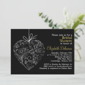 Black Whimsical Heart Bridal Shower Invitation Kaart (Staand voorkant)