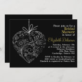 Black Whimsical Heart Bridal Shower Invitation Kaart (Voorkant / Achterkant)