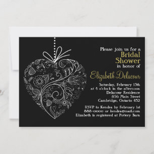 Black Whimsical Heart Bridal Shower Invitation Kaart