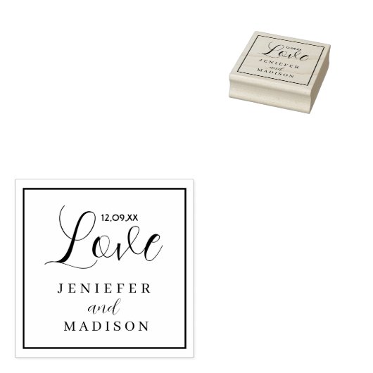 Black Whimsical Love Script Custom WeddingRubber Rubberstempel (Gestempeld)