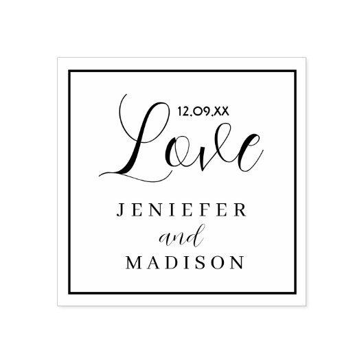 Black Whimsical Love Script Custom WeddingRubber Rubberstempel (Afrduk)