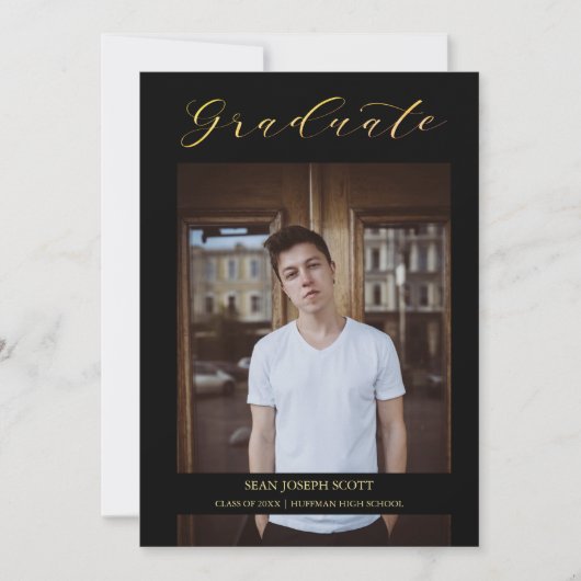 Black Whimsical Modern Calligraphy Foto Afstuderen (Voorkant)