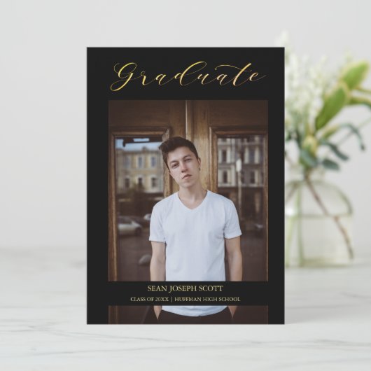 Black Whimsical Modern Calligraphy Foto Afstuderen (Staand voorkant)