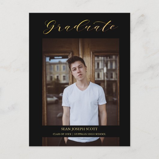 Black Whimsical Modern Calligraphy Foto Afstuderen Briefkaart (Voorkant)