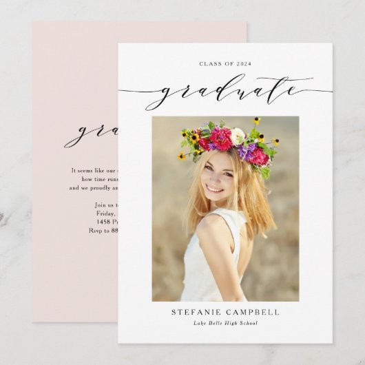 Black Whimsical Script 2025 Foto Afstuderen Aankondiging (Voorkant / Achterkant)