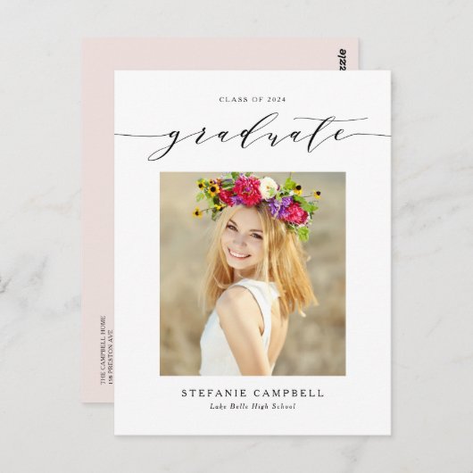 Black Whimsical Script Class of 2023 Afstuderen Briefkaart (Voorkant / Achterkant)