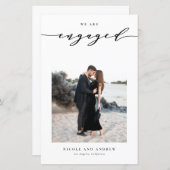 Black Whimsical Script Engagement Announcement (Voorkant / Achterkant)